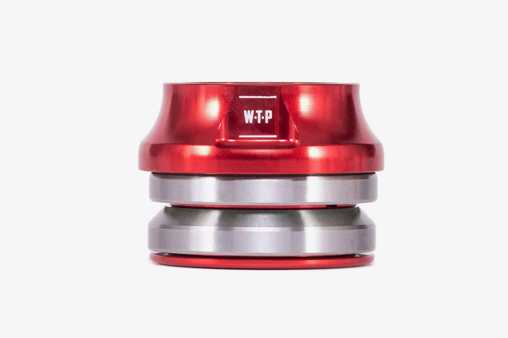 WeThePeople WTP Compact BMX headset in red anodized finish with integrated top cap on white background