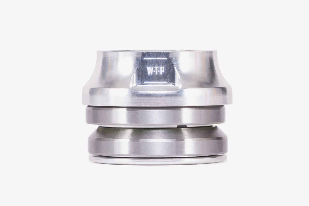 eThePeople WTP Compact BMX headset in silver anodized finish with integrated top cap on white background