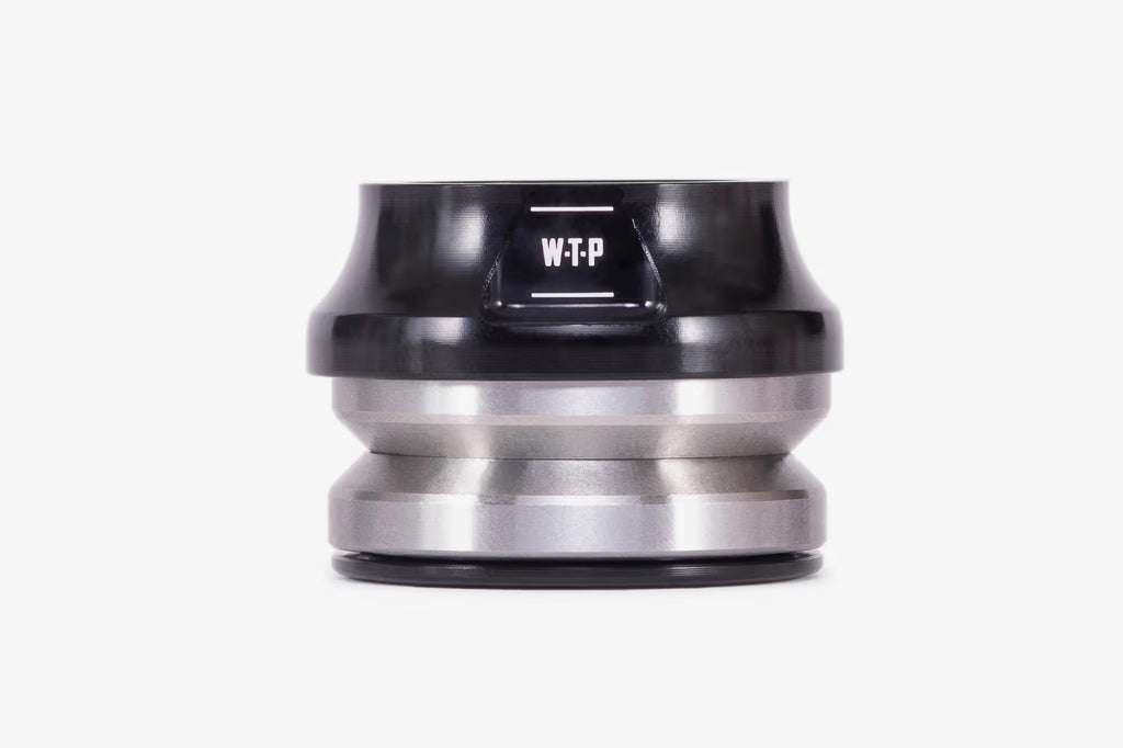 WeThePeople WTP Compact BMX headset in black anodized finish with integrated top cap on white background