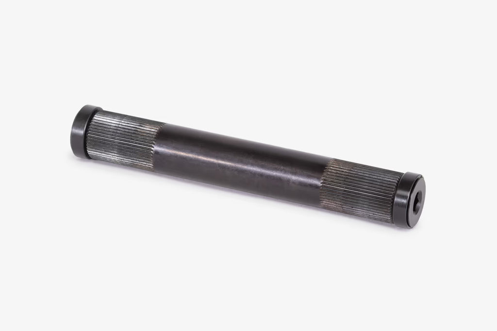 Hollow chromoly BMX crank spindle with splined ends for securing crank arms