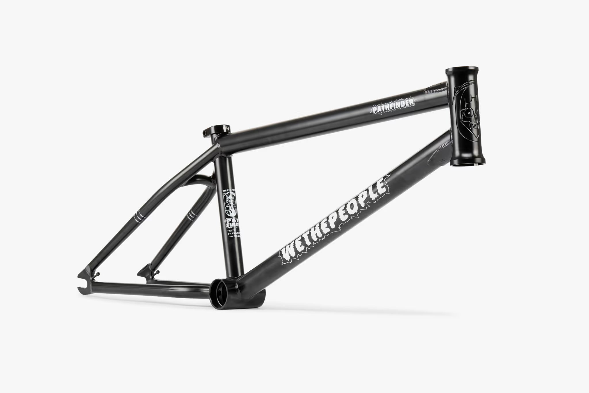 Wethepeople Pathfinder BMX Frame in matte black, showcasing its durable 4130 chromoly construction and signature Felix Prangenberg geometry for street and park riding.