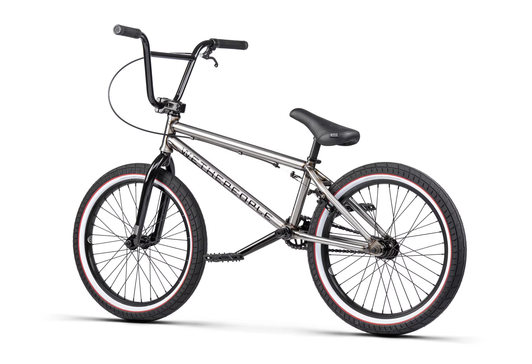 Bicycle with red rim tires on a white background
