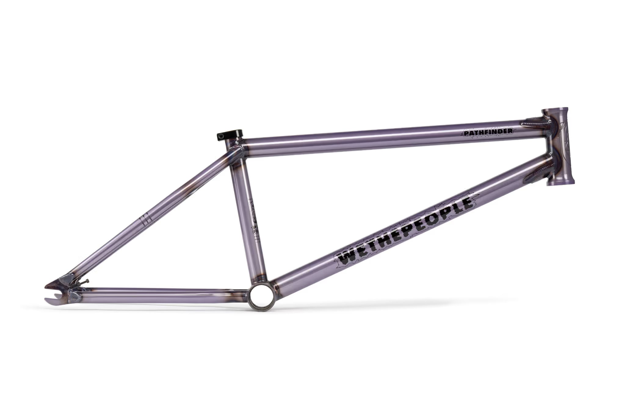 We The People Pathfinder BMX frame in translucent lilac, showing the full frame with responsive geometry and a robust design for street and park riding.