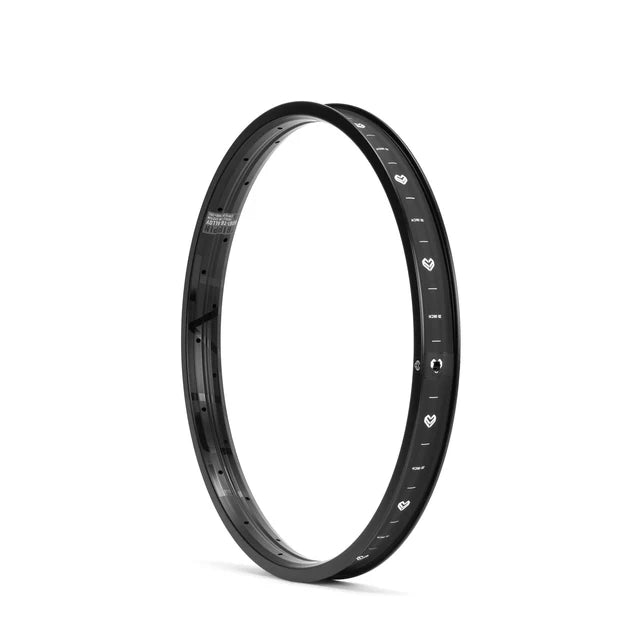 Éclat Trippin double-wall BMX rim, 36-hole, stealth black finish, showing the subtle internal graphics and sidewall decal.