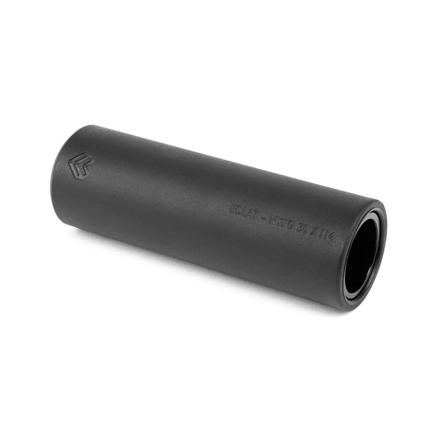 Black foam roller on a white background