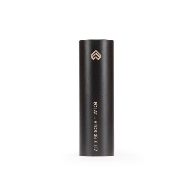 Éclat Dura BMX Peg, black, showing the branding "ÉCLAT - HTCR 36 X 117" (material and size) and the Éclat logo.