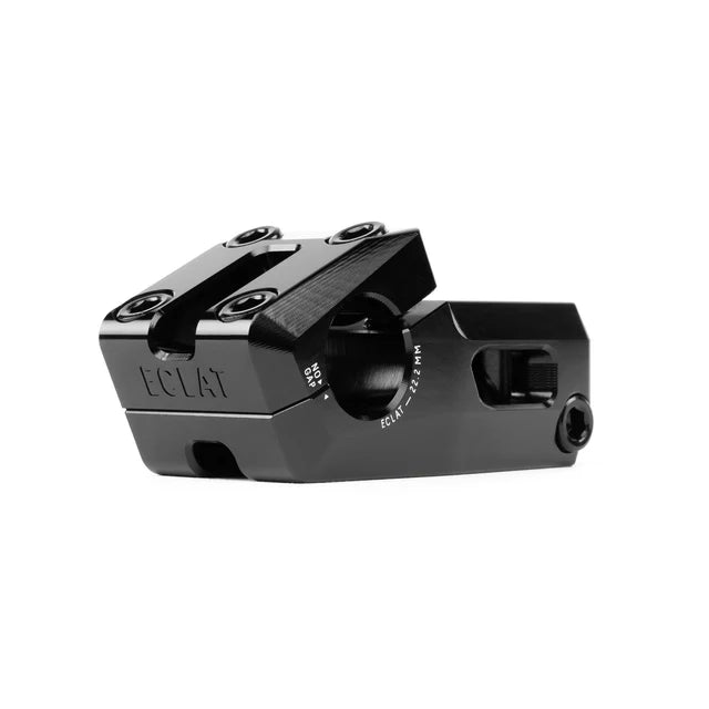 Éclat Felix top load BMX stem, 22.2mm, black, showing the "NO GAP" indicator and the ÉCLAT logo on the front clamp.