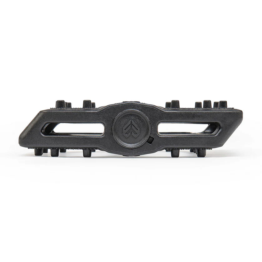 Black metal foot pedal on a white background