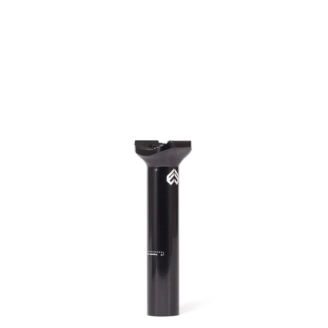 Éclat Torch pivotal seat post, 135mm short length, black finish, featuring the Éclat leaf logo and a minimal insertion line.