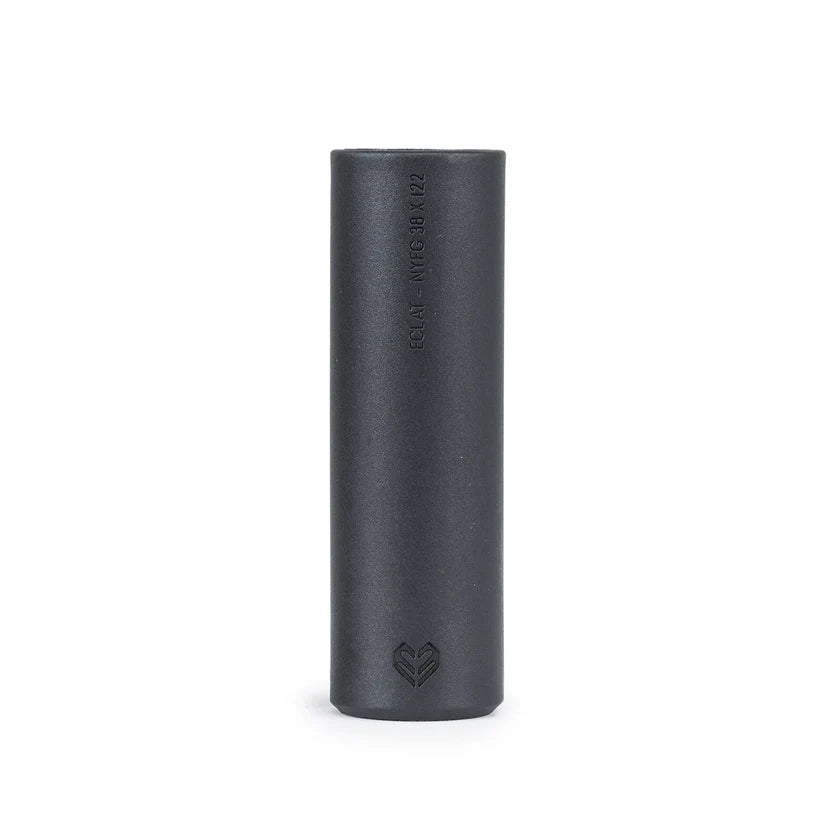 Black cylindrical power bank with brand logo on a white background