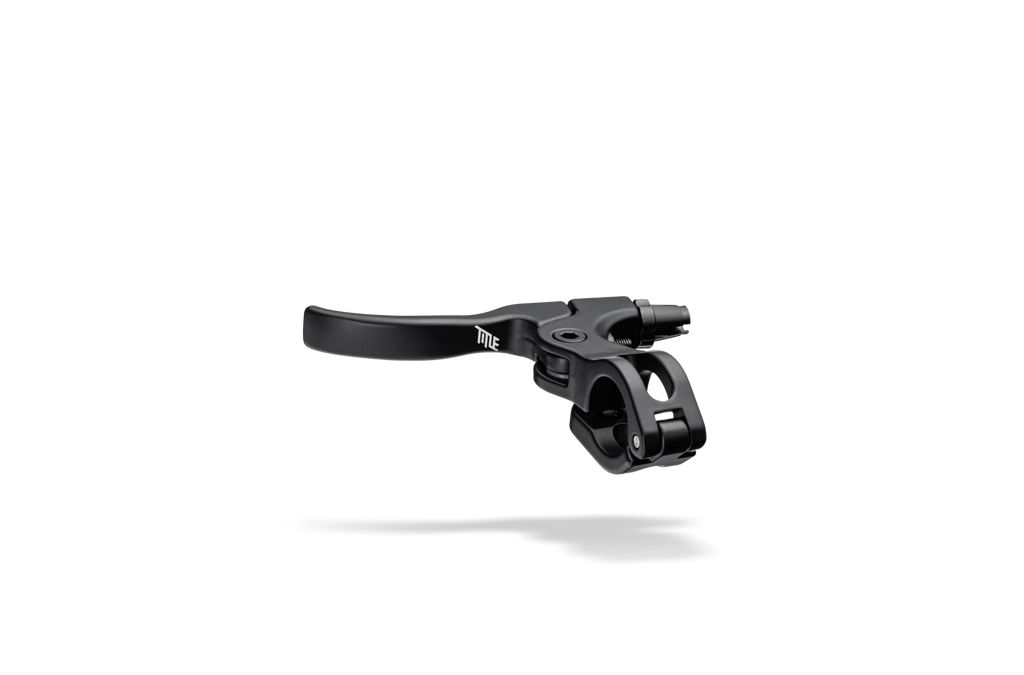 Black Title G2 Short Brake Lever for bicycle, optimized for gyro systems and freestyle riding, featuring a refined clamp band and anti-slip dimples