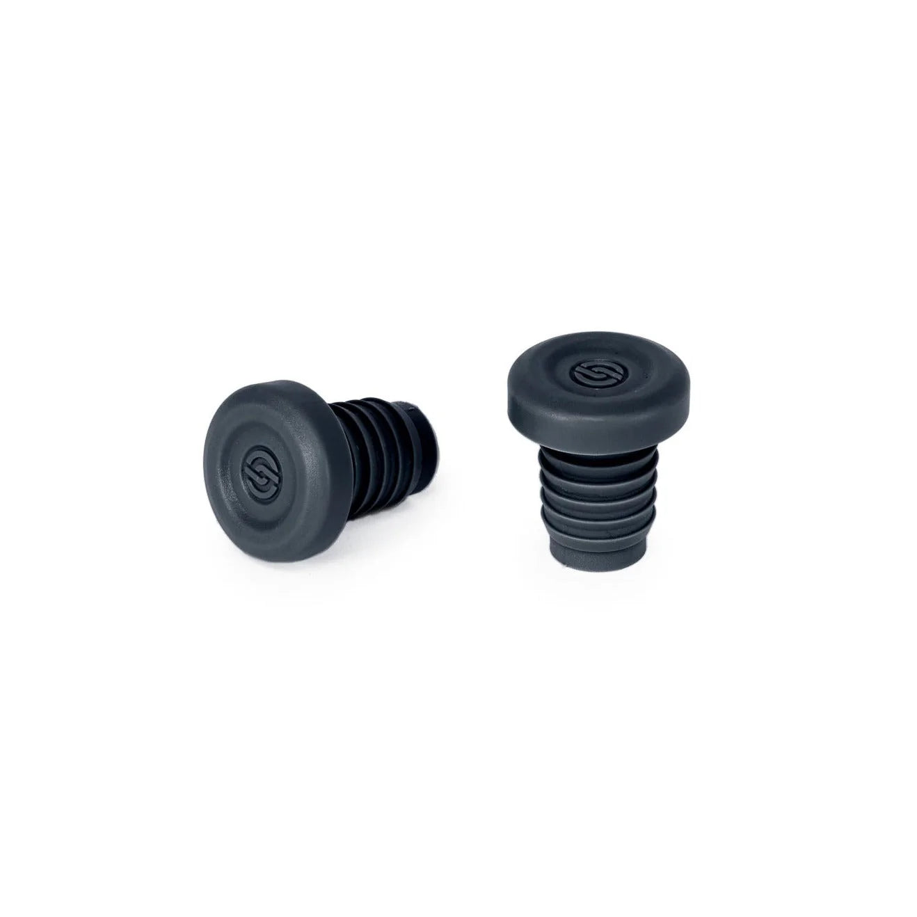 Pair of SALT EX Push-in Bar Ends, dark gray/black color, made of nylon or rubber, showing the flanged cap with the small SALT logo.