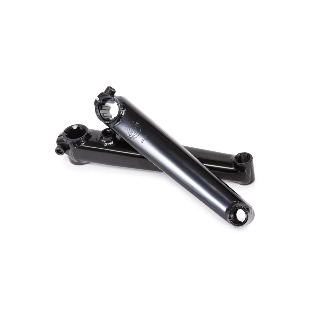 Pair of SALT Revo BMX Crank Arms, black, showing the tubular chromoly construction and the 19mm 8-spline spindle interface.