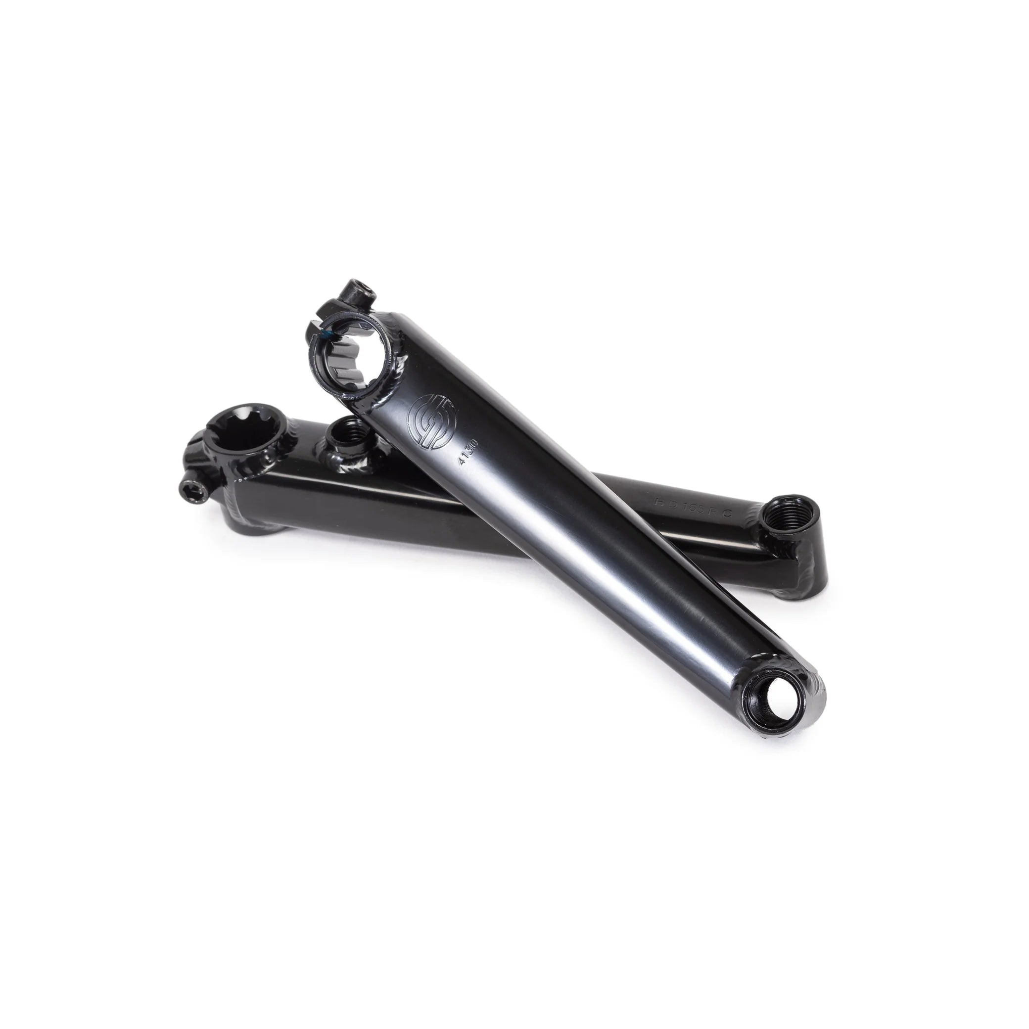 Pair of SALT Revo BMX Crank Arms, black, showing the tubular chromoly construction and the 19mm 8-spline spindle interface.