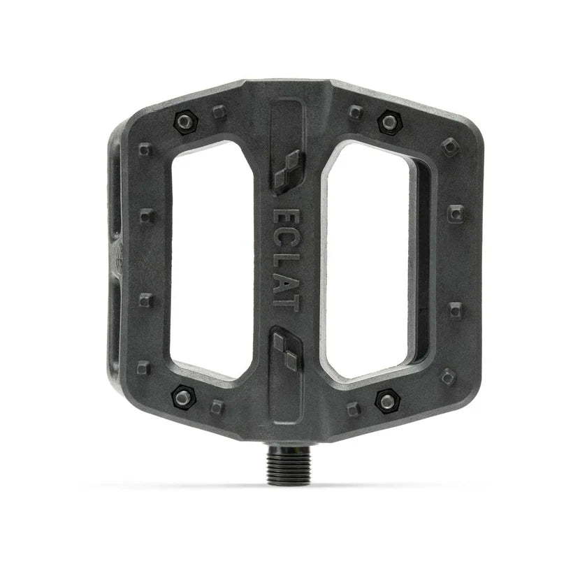 Black bicycle pedal with 'Eclat' branding on a white background
