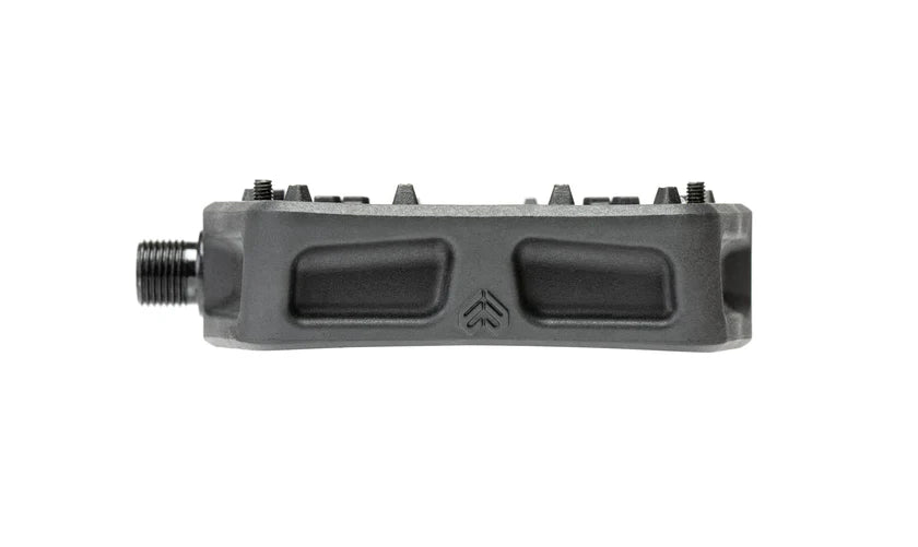 Gray pedal with two footprints on a white background