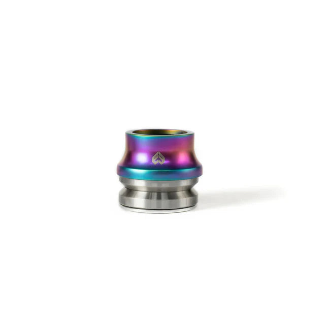 Éclat Wave 22 Integrated Headset, assembled view, featuring a vibrant satin oilslick (rainbow/neochrome) top cap and the subtle Éclat logo.